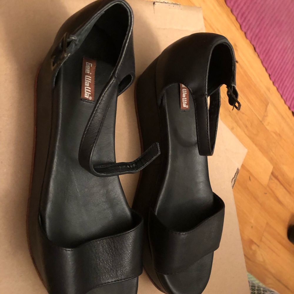 Black Anthropologie leather platform sandals